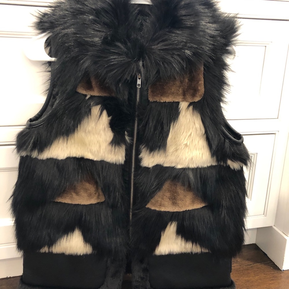 Brand new Fabulous Furs faux fur patchwork vest
